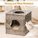 Rattan Cat Litter; Cat Bed with Rattan Ball and Cushion; Grey - Home Traders Sources