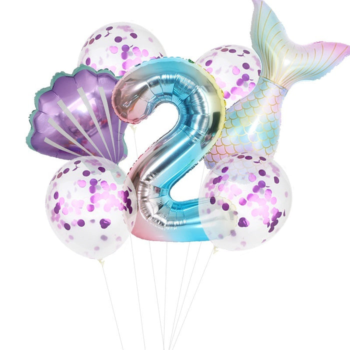 7pcs/set Mermaid Birthday Latex Balloon Mermaid Balloon Number Age Balloon