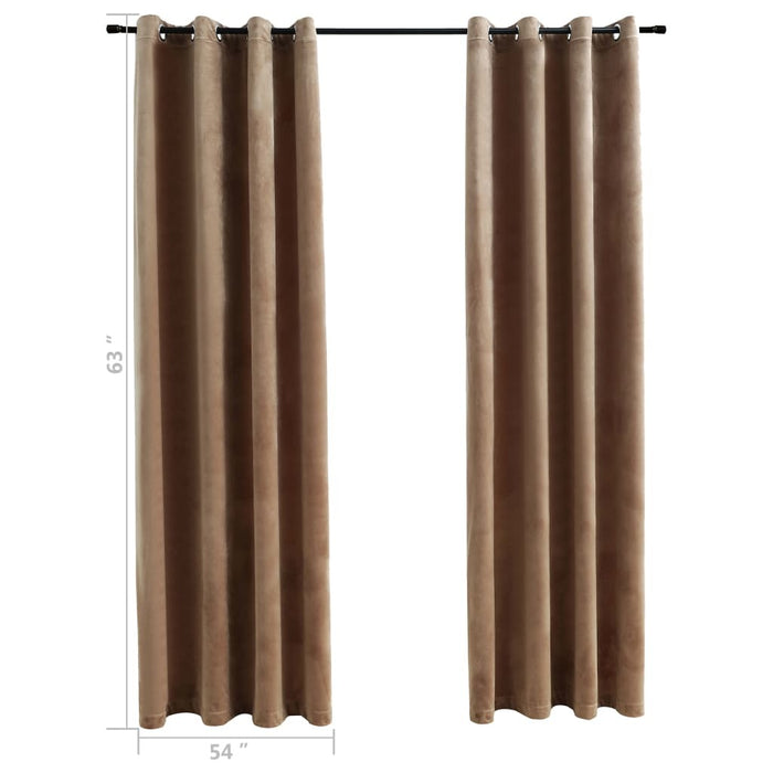 Blackout Curtains with Rings 2 pcs Beige 54"x63" Velvet - Home Traders Sources