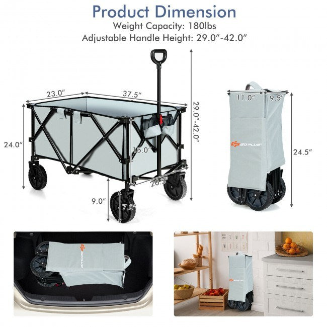 Outdoor Folding Wagon Cart with Adjustable Handle and Universal Wheels - Home Traders Sources