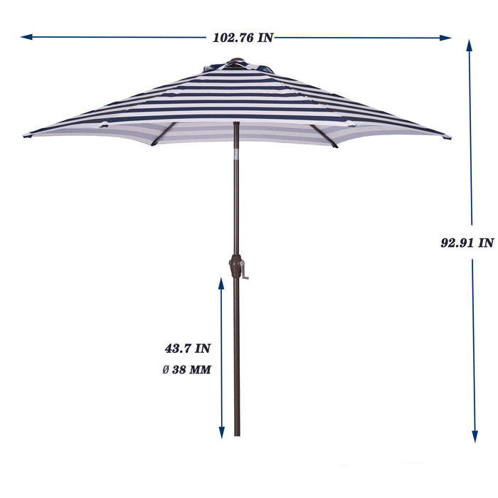 Outdoor Patio 8.6-Feet Market Table Umbrella with Push Button Tilt and Crank, Blue White Stripes[Umbrella Base is not Included] - Home Traders Sources