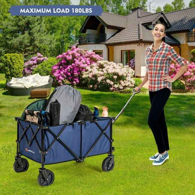 Outdoor Folding Wagon Cart with Adjustable Handle and Universal Wheels - Home Traders Sources