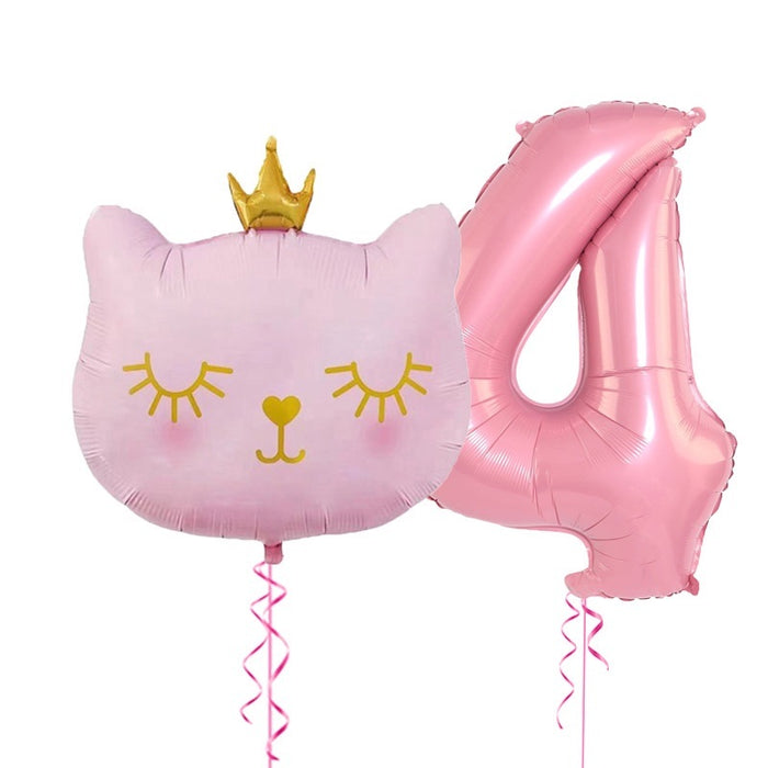 2pcs Cute Pink Number Cat Head Balloons Baby Shower Globos Kids Toy - Home Traders Sources