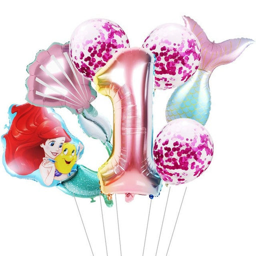 7pcs mermaid Ariel cartoon balloons princess foil balloon 32Inch Number birthday party decor LUZONG - Home Traders Sources