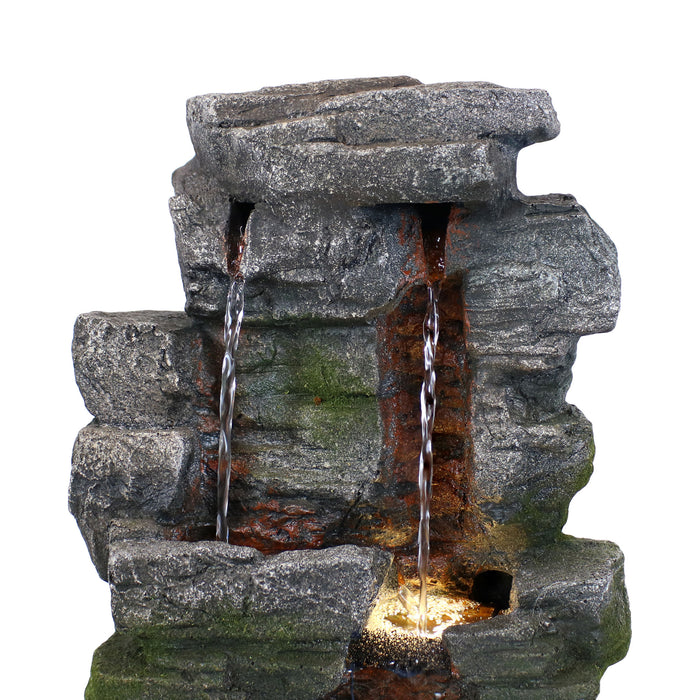 Indoor Home Office Resin Towering Cave Waterfall Table Fountain with LED Lights - 14 Inch - Home Traders Sources