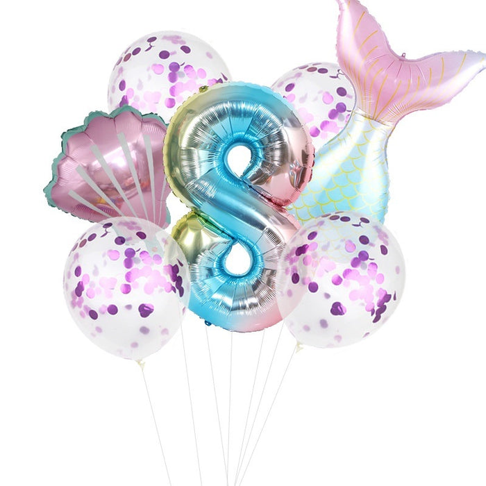 7pcs/set Mermaid Birthday Latex Balloon Mermaid Balloon Number Age Balloon