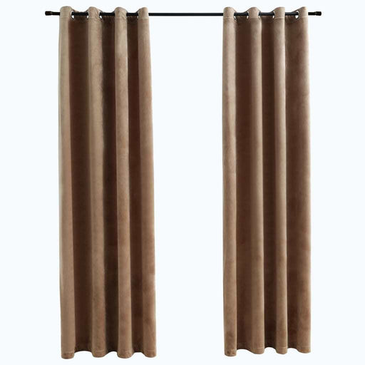 Blackout Curtains with Rings 2 pcs Beige 54"x63" Velvet - Home Traders Sources