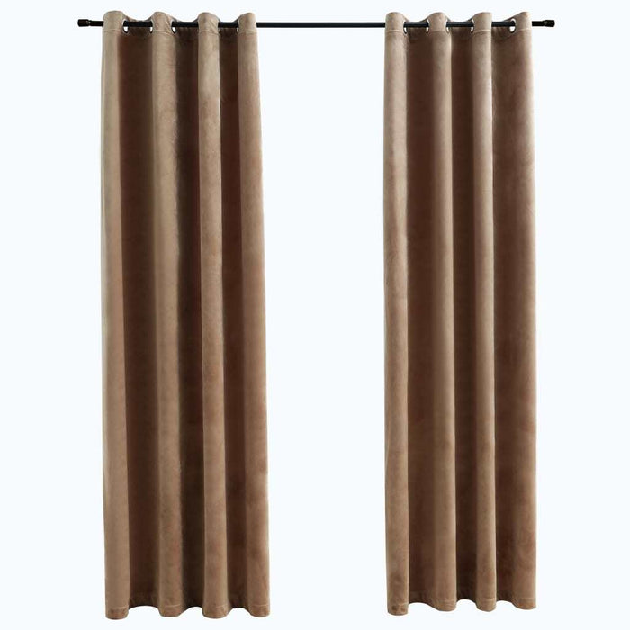 Blackout Curtains with Rings 2 pcs Beige 54"x63" Velvet - Home Traders Sources