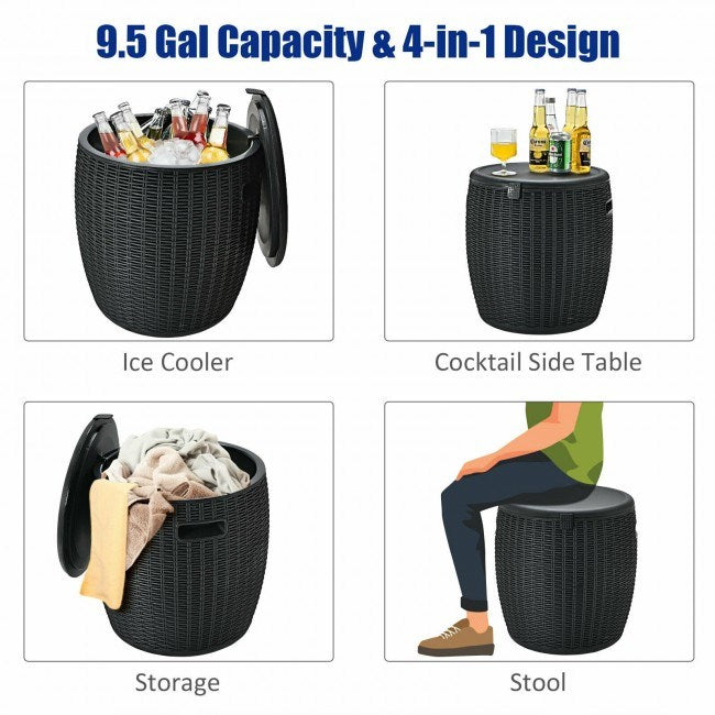 9.5 Gallon 4-in-1 Patio Rattan Cool Bar Cocktail Table Side Table XH - Home Traders Sources