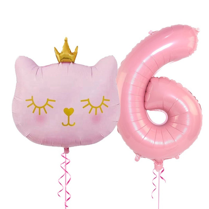 2pcs Cute Pink Number Cat Head Balloons Baby Shower Globos Kids Toy - Home Traders Sources