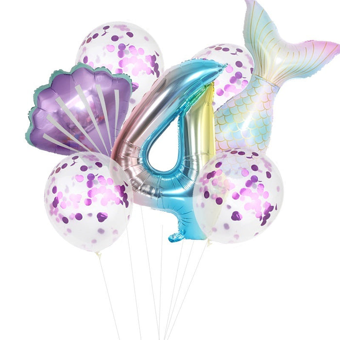 7pcs/set Mermaid Birthday Latex Balloon Mermaid Balloon Number Age Balloon