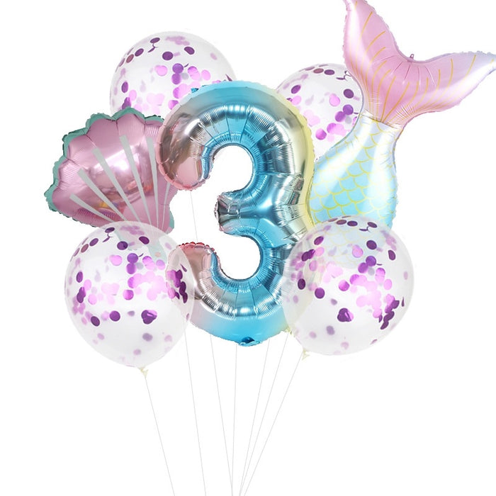 7pcs/set Mermaid Birthday Latex Balloon Mermaid Balloon Number Age Balloon