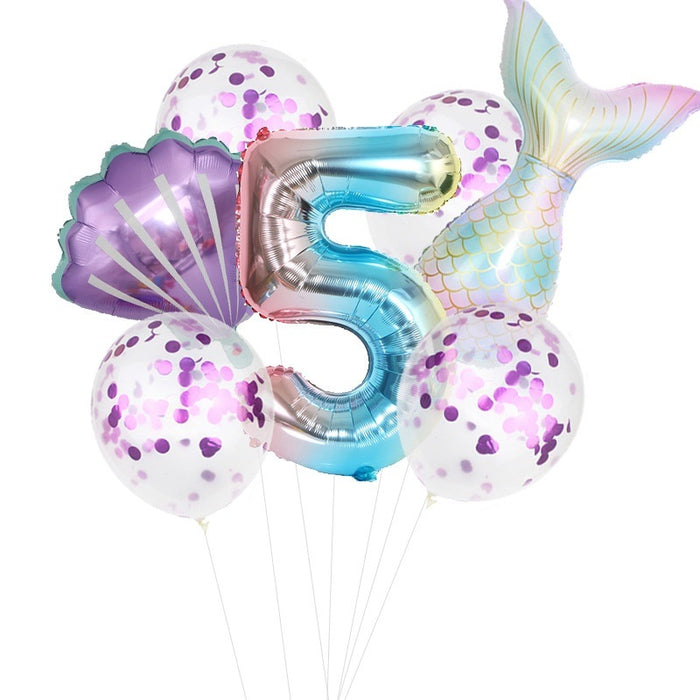 7pcs/set Mermaid Birthday Latex Balloon Mermaid Balloon Number Age Balloon