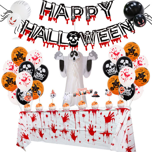 Halloween Bloody Hands Tablecloth Set Dimensional Ghost Balloon Set - Home Traders Sources