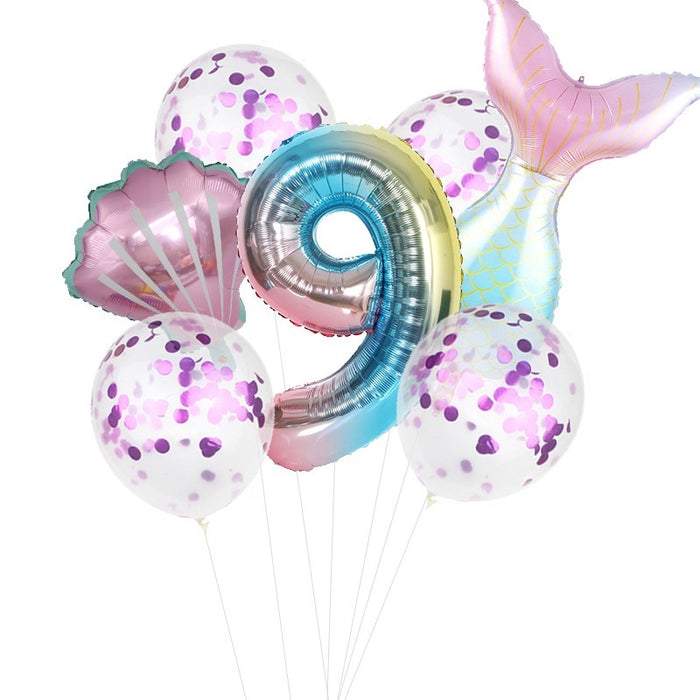 7pcs/set Mermaid Birthday Latex Balloon Mermaid Balloon Number Age Balloon