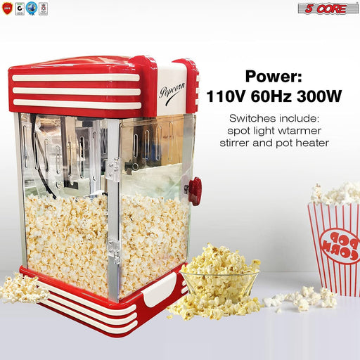 Commercial Popcorn Machine Also used in Home;  Party;  Movie Theater Style 8 oz. Ounce Antique 300 Watts Big Grande Size 5 Core-POP-850 - Home Traders Sources