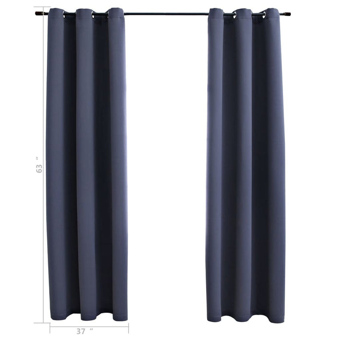 Blackout Curtains with Rings 2 pcs Anthracite 37"x63" Fabric - Home Traders Sources