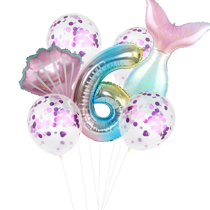 7pcs/set Mermaid Birthday Latex Balloon Mermaid Balloon Number Age Balloon