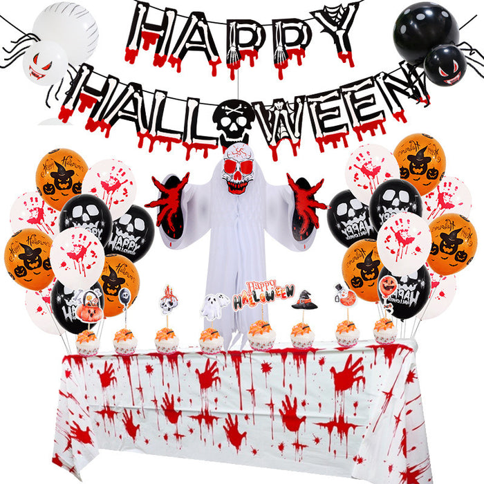 Halloween Bloody Hands Tablecloth Set Dimensional Ghost Balloon Set - Home Traders Sources