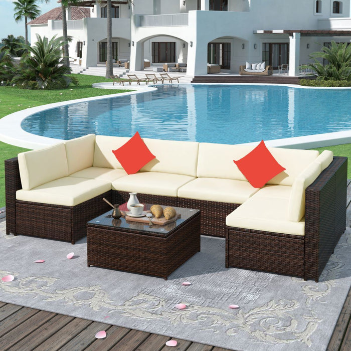 Backyard Patio Garden PE Rattan Sectional  Corner Sofa Furniture Set 7 Pieces - Home Traders Sources