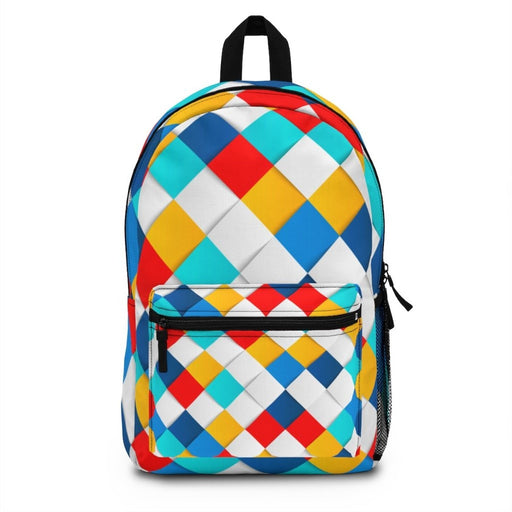 Backpack Bag, Canvas Double Shoulder Strap Colorful Square Grid Design - Multicolor - Home Traders Sources