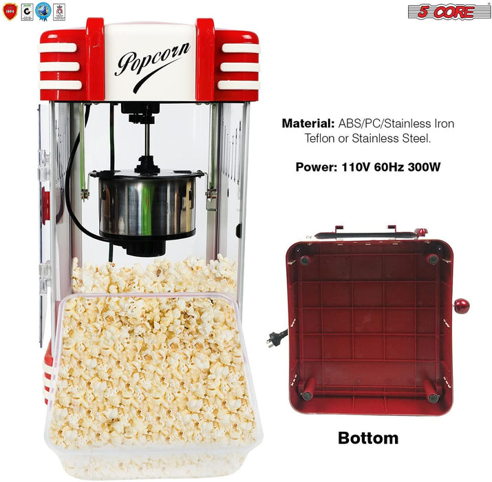 Commercial Popcorn Machine Also used in Home;  Party;  Movie Theater Style 8 oz. Ounce Antique 300 Watts Big Grande Size 5 Core-POP-850 - Home Traders Sources