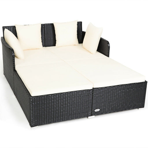 Spacious Outdoor Rattan Daybed with Upholstered Cushion - Home Traders Sources