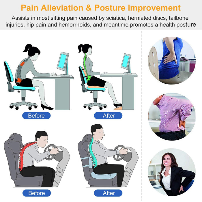 Seat Cushion Coccyx Orthopedic Memory Foam Cushion Tailbone Hip Support Chair Pillow for Office Car Seat - Home Traders Sources