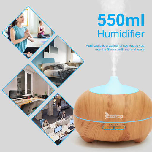 550ml Aroma Diffuser Brown Plastic with White Remote Control Colorful Light RT - Home Traders Sources