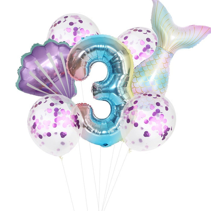 7pcs/set Mermaid Birthday Latex Balloon Mermaid Balloon Number Age Balloon