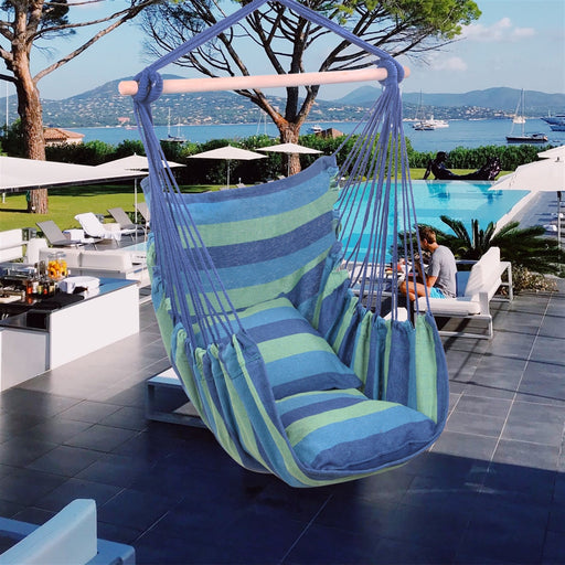 Hammock Hanging Rope Chair with Pillows Blue - Home Traders Sources