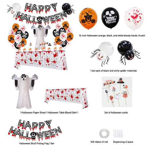 Halloween Bloody Hands Tablecloth Set Dimensional Ghost Balloon Set - Home Traders Sources
