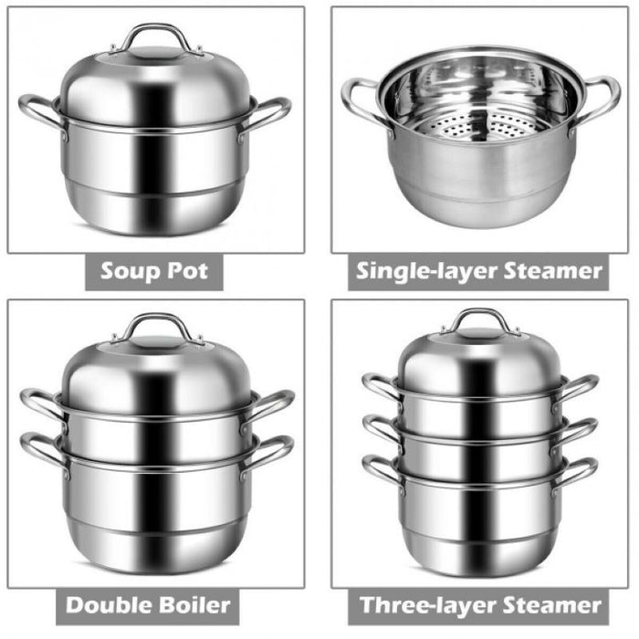 Kitchen Supplise 3 Tier Stainless Steel Saucepot Steamer Cookware Pot - Home Traders Sources