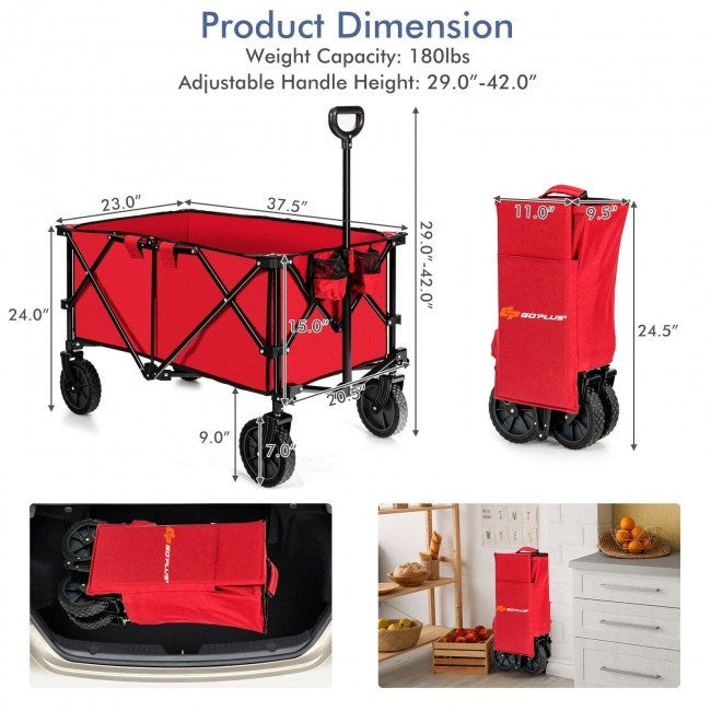 Outdoor Folding Wagon Cart with Adjustable Handle and Universal Wheels - Home Traders Sources