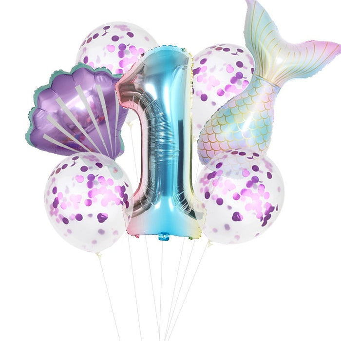 7pcs/set Mermaid Birthday Latex Balloon Mermaid Balloon Number Age Balloon