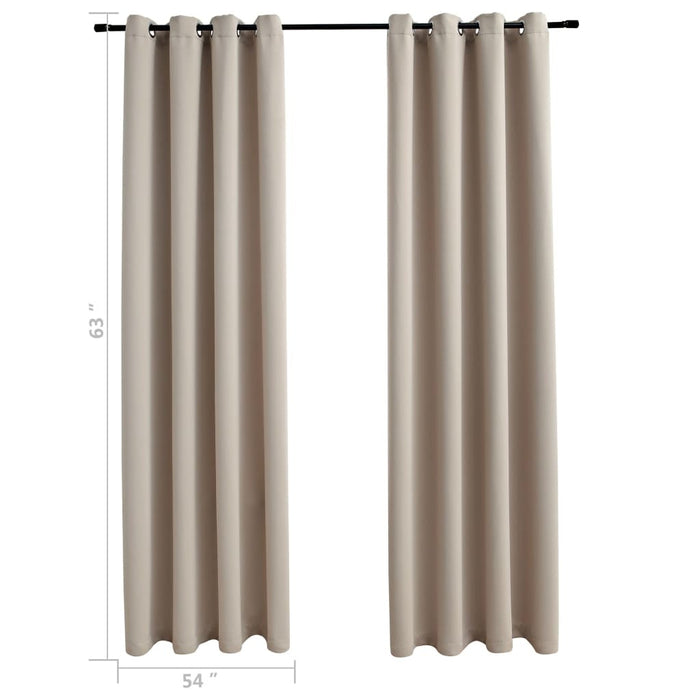 Blackout Curtains with Rings 2 pcs Beige 54"x63" Fabric - Home Traders Sources