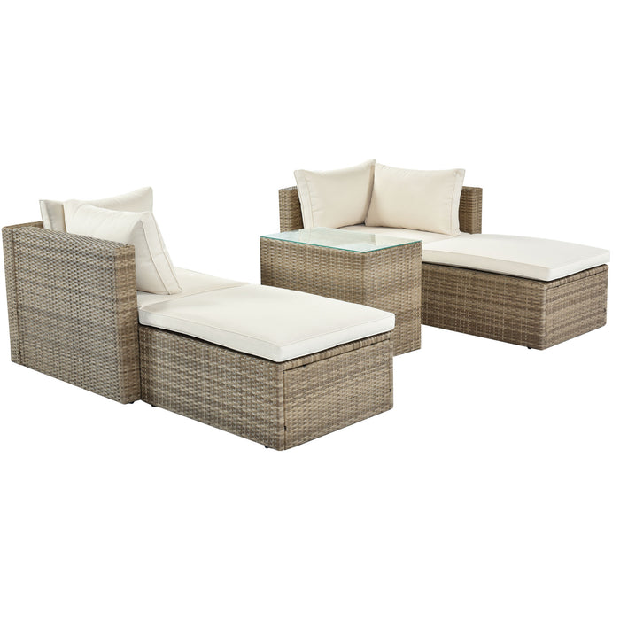 Outdoor Patio Furniture Set, 5-Piece Wicker Rattan Sectional Sofa Set - Home Traders Sources