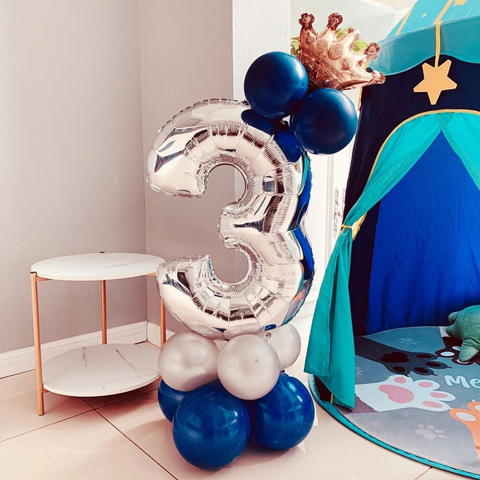 Sapphire Silver Aluminium Foil Number Balloons 0-9 Birthday Party Anniversary Decor