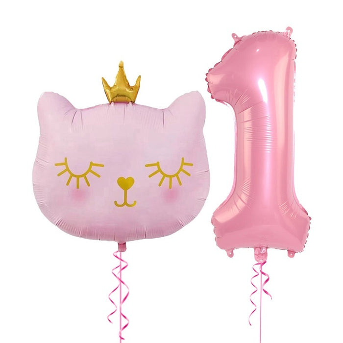 2pcs Cute Pink Number Cat Head Balloons Baby Shower Globos Kids Toy - Home Traders Sources