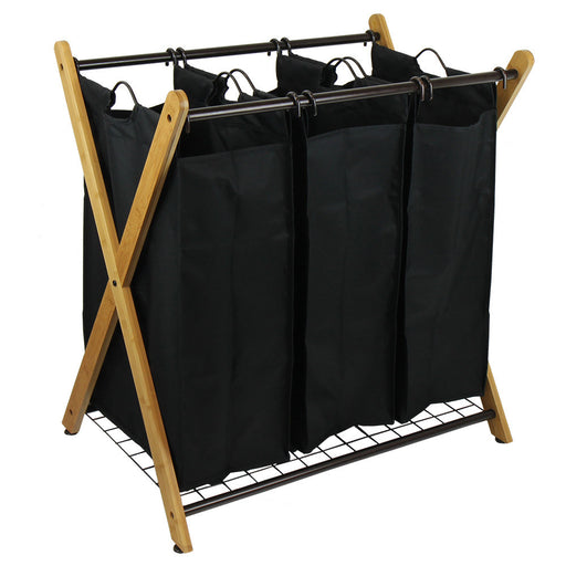 Oceanstar X-Frame Bamboo 3-Bag Laundry Sorter - Home Traders Sources