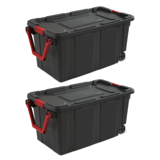 40 Gallon Wheeled Industrial Tote Plastic;  Black;  Set of 2 - Home Traders Sources