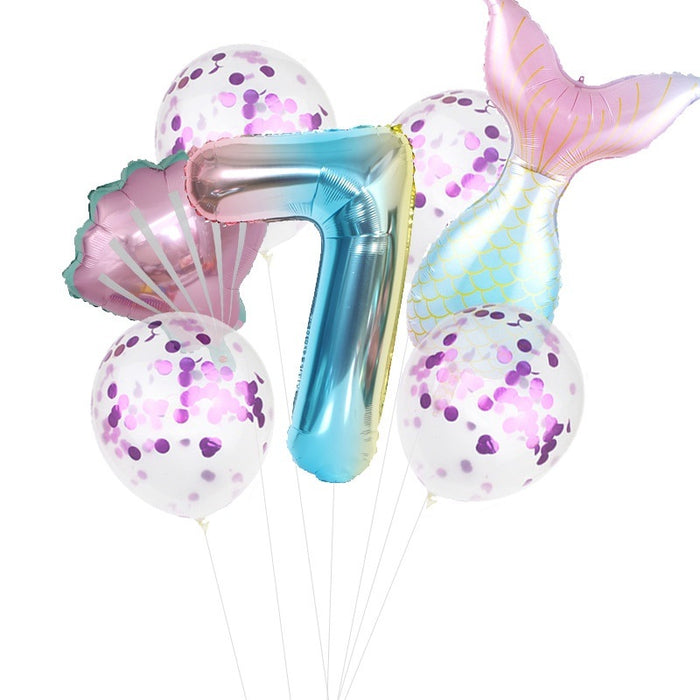 7pcs/set Mermaid Birthday Latex Balloon Mermaid Balloon Number Age Balloon