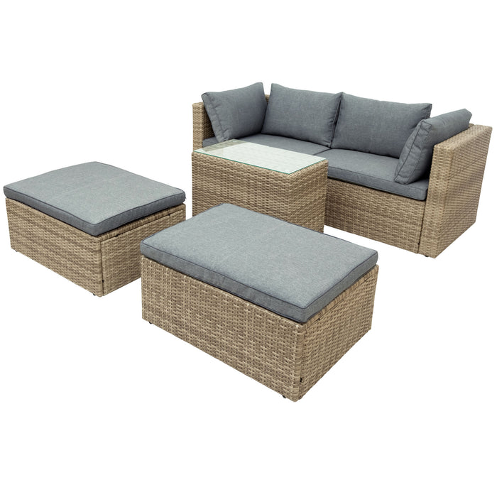 Outdoor Patio Furniture Set, 5-Piece Wicker Rattan Sectional Sofa Set - Home Traders Sources