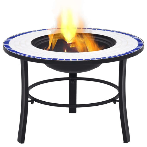 Mosaic Fire Pit Blue and White 26.8" Ceramic - Home Traders Sources