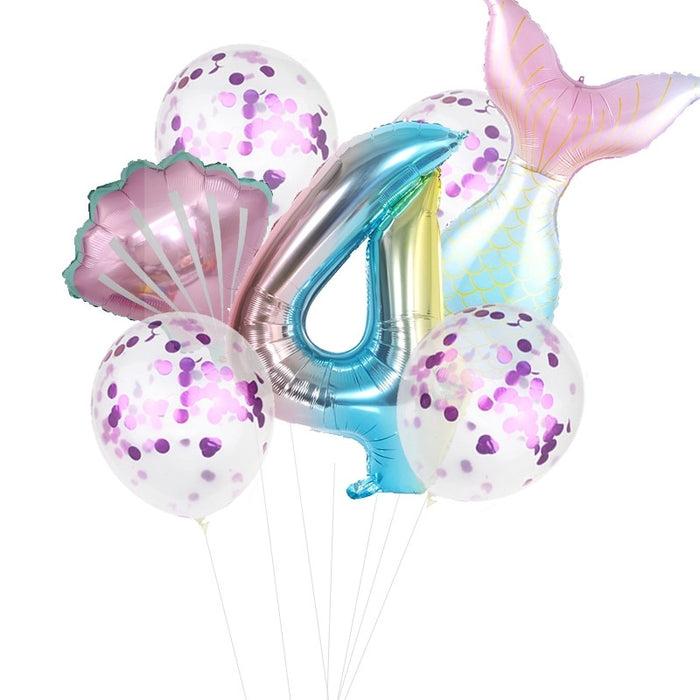 7pcs/set Mermaid Birthday Latex Balloon Mermaid Balloon Number Age Balloon