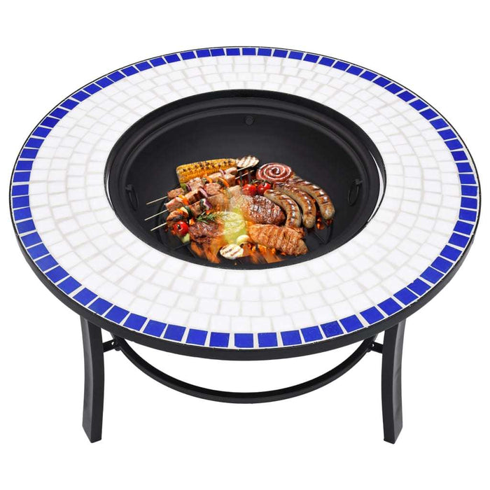 Mosaic Fire Pit Blue and White 26.8" Ceramic - Home Traders Sources