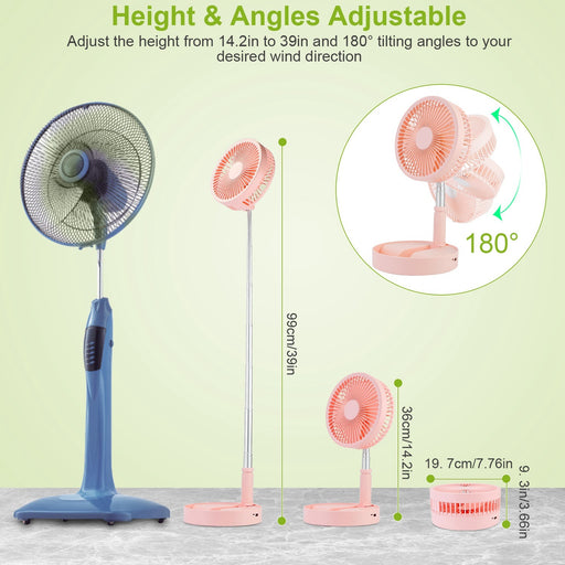 Portable Folding Desk Table Fan Quiet USB Rechargeable Telescopic Standing Floor Fan - Home Traders Sources