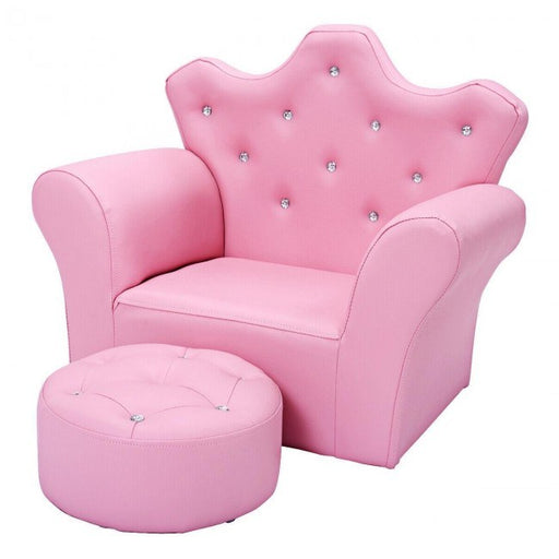 Children Upholstered Princess Sofa with Ottoman and Diamond Decoration for Boys and Girls - Home Traders Sources