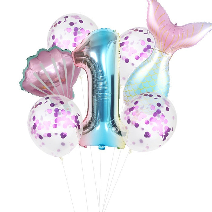 7pcs/set Mermaid Birthday Latex Balloon Mermaid Balloon Number Age Balloon