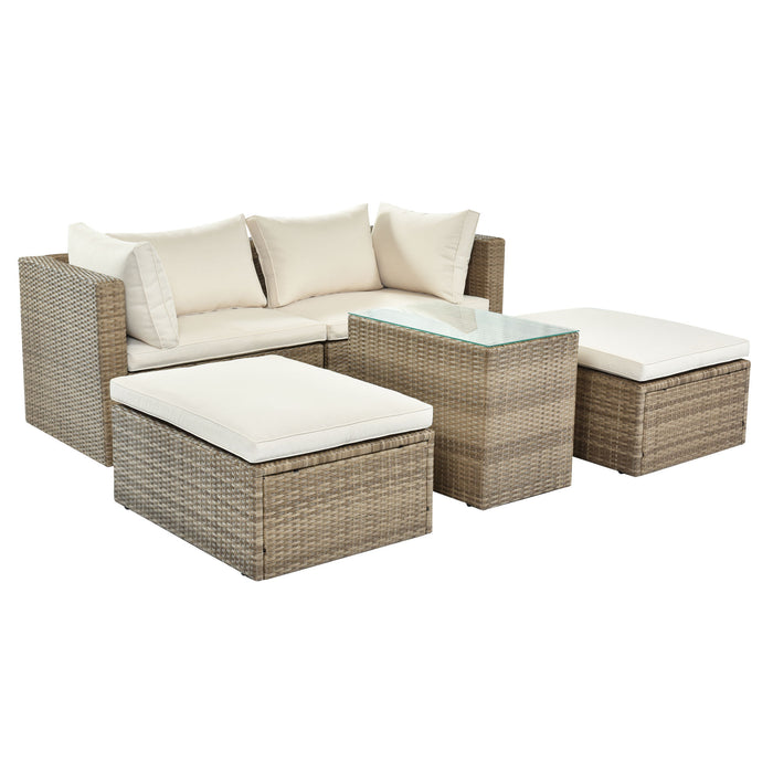 Outdoor Patio Furniture Set, 5-Piece Wicker Rattan Sectional Sofa Set - Home Traders Sources